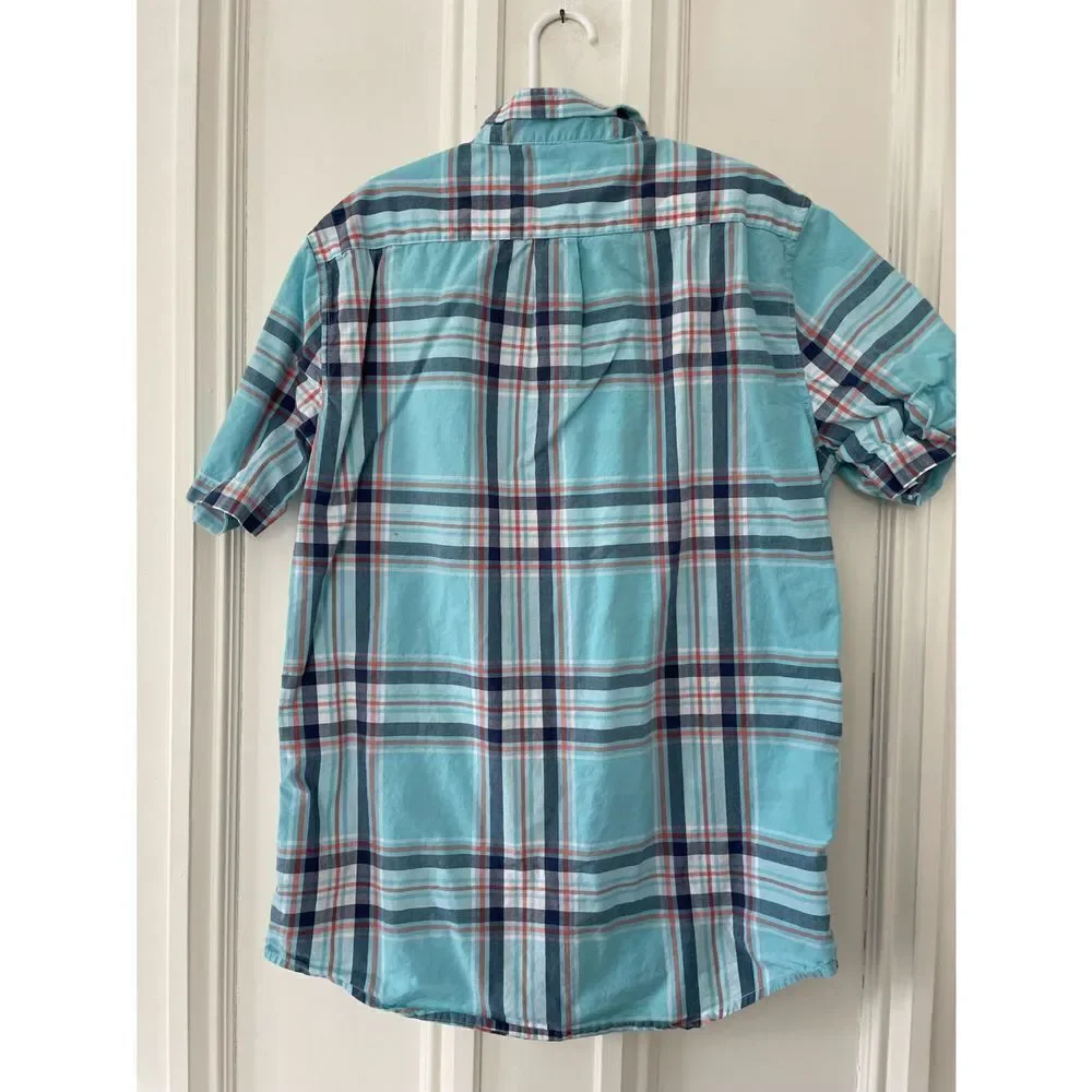 Gap boys turquoise plaid shirt sleeve button down cotton shirt XXL